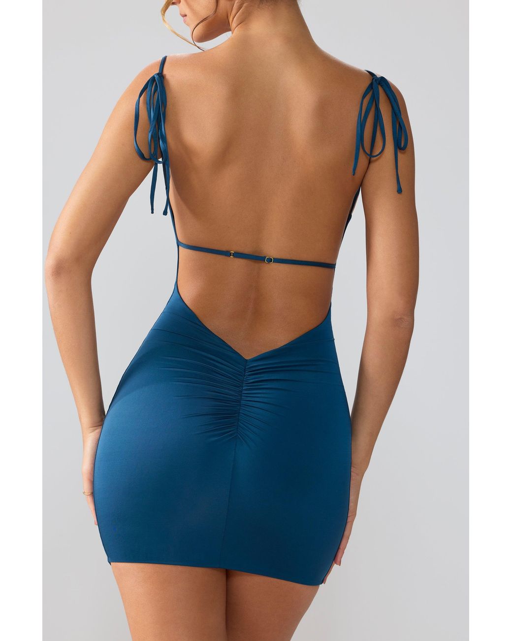 Oh Polly Blue Slinky Jersey Open Back Mini Dress