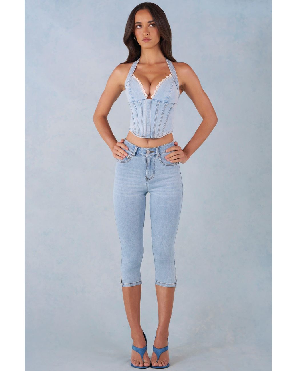 Oh Polly Blue Mid-Rise Denim Capri Jeans
