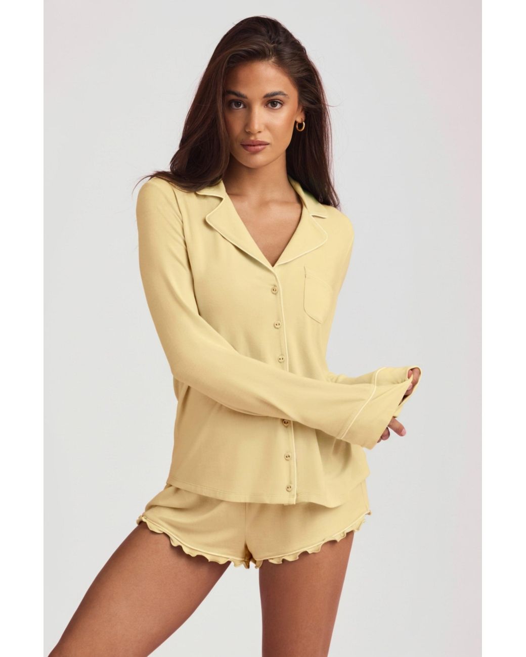 Oh Polly Yellow Modal Long-Sleeve Pyjama Top