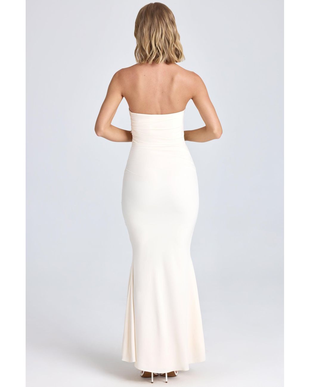 Oh Polly White Draped Floral-Appliqué Maxi Dress