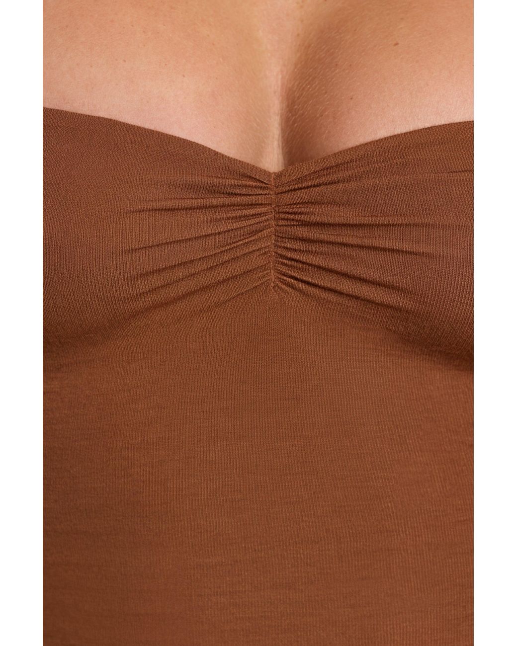 Oh Polly Brown Long Sleeve Ruched Modal Cashmere Blend Mini Dress