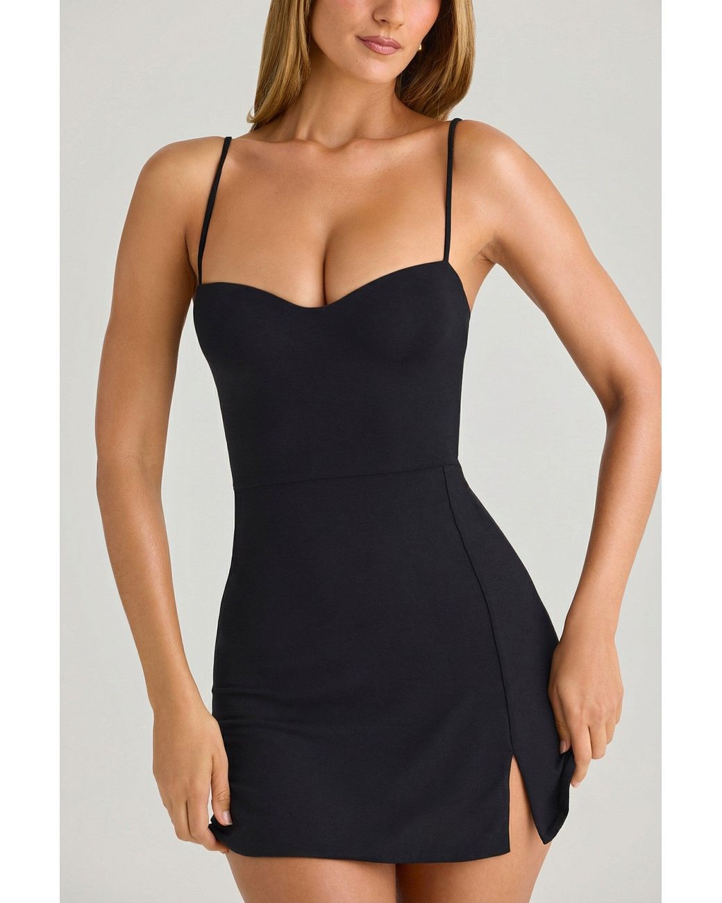 Oh Polly Black Modal Sweetheart-Neck A-Line Mini Dress