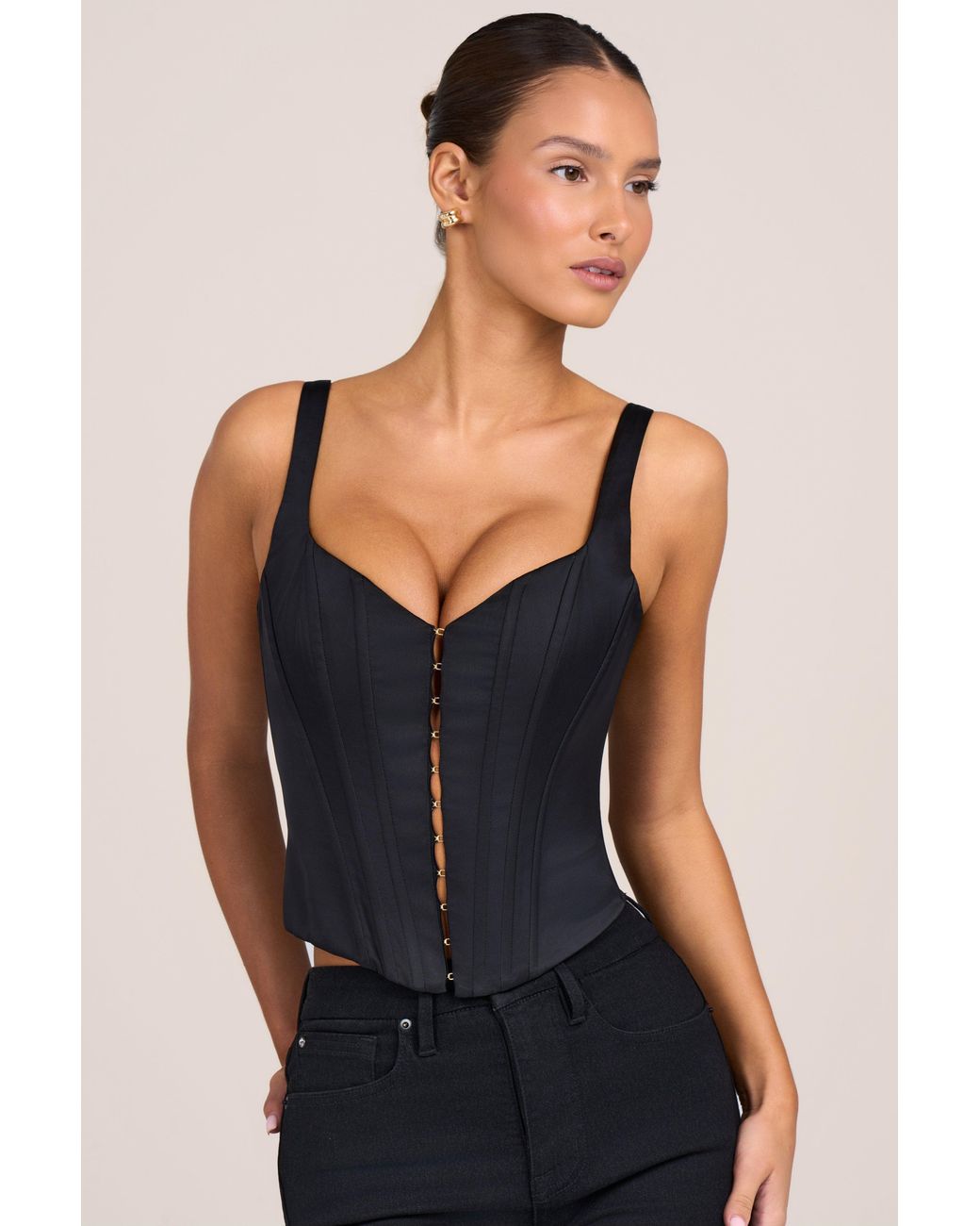 Oh Polly Black Satin Corset Top