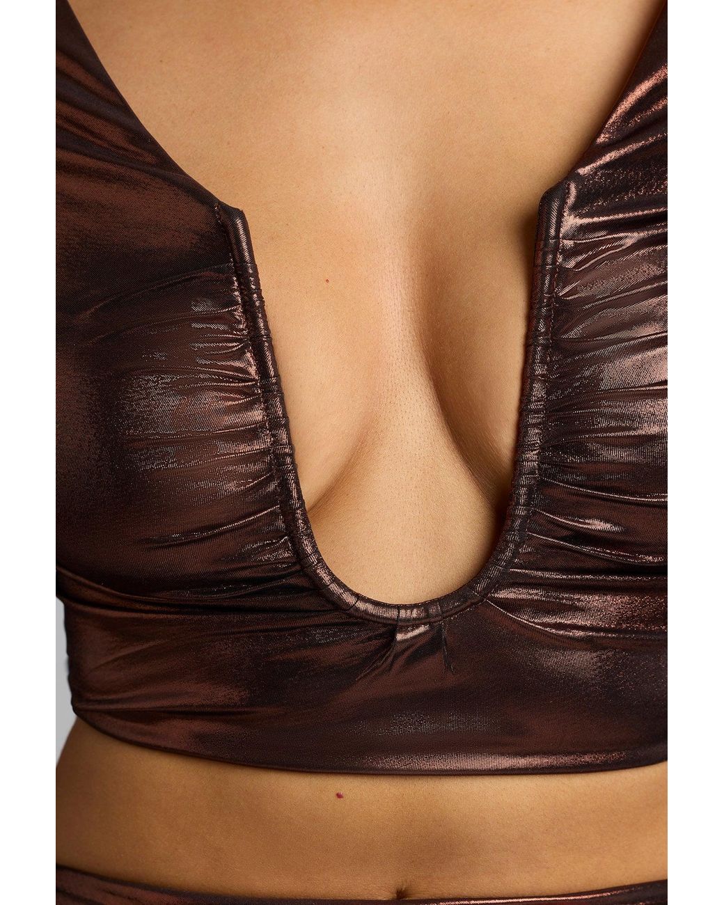 Oh Polly Metallic Plunge Neck Jersey Crop Top