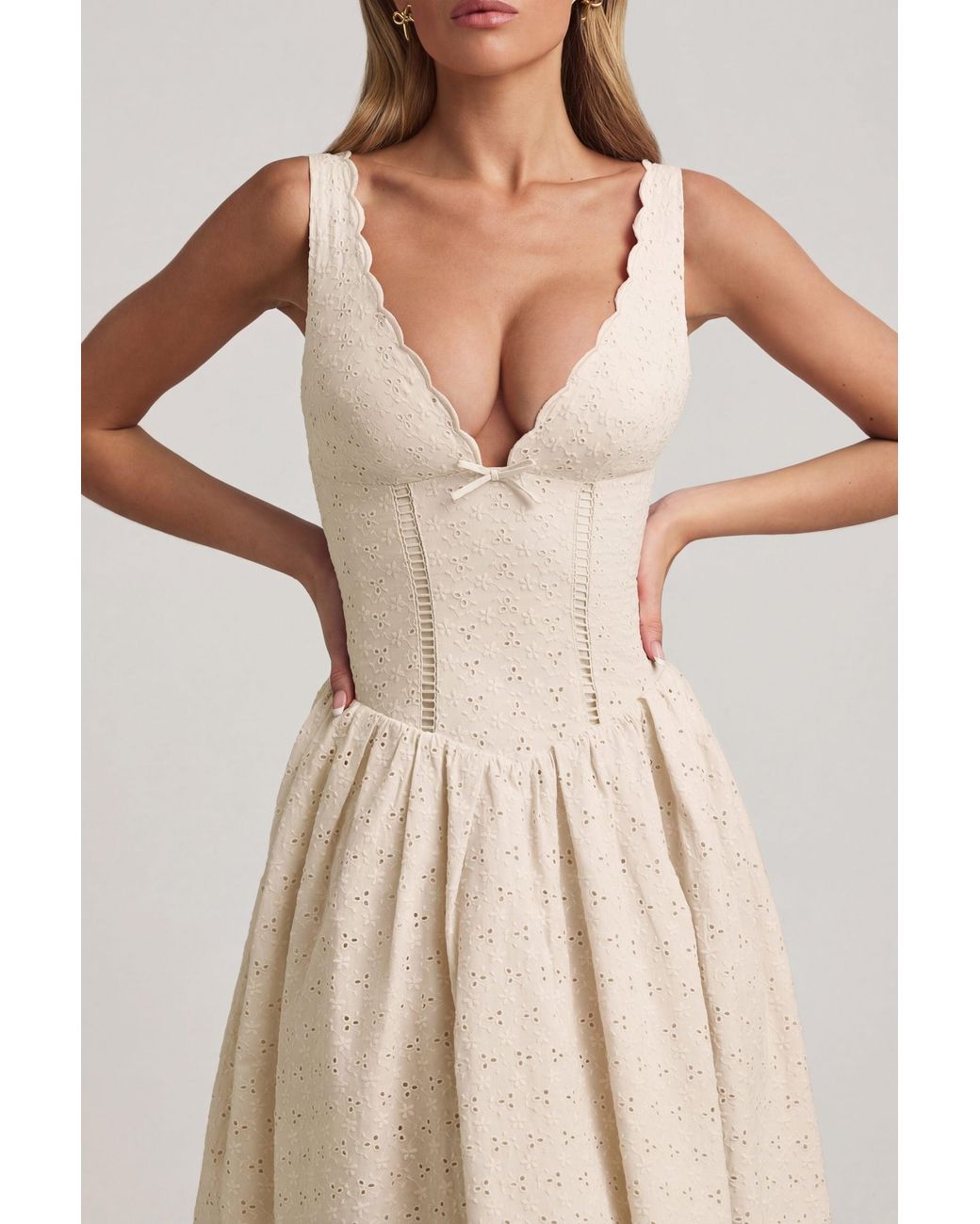Oh Polly White Broderie Anglaise Bow-Detail A-Line Midaxi Dress