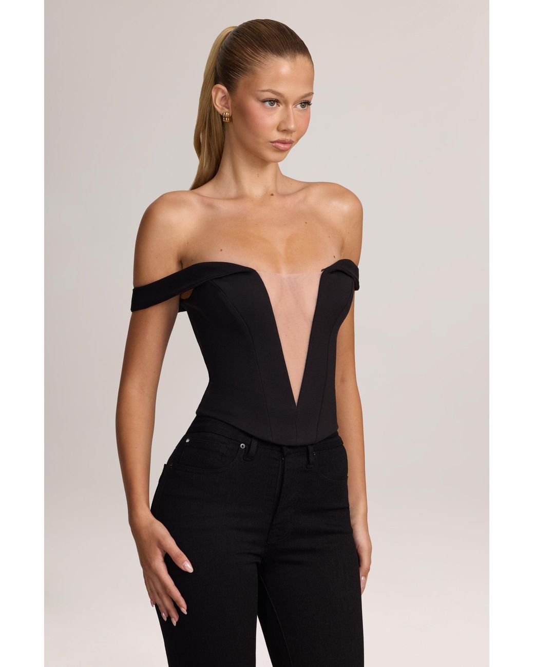 Oh Polly Black Ponte Bardot Corset Top
