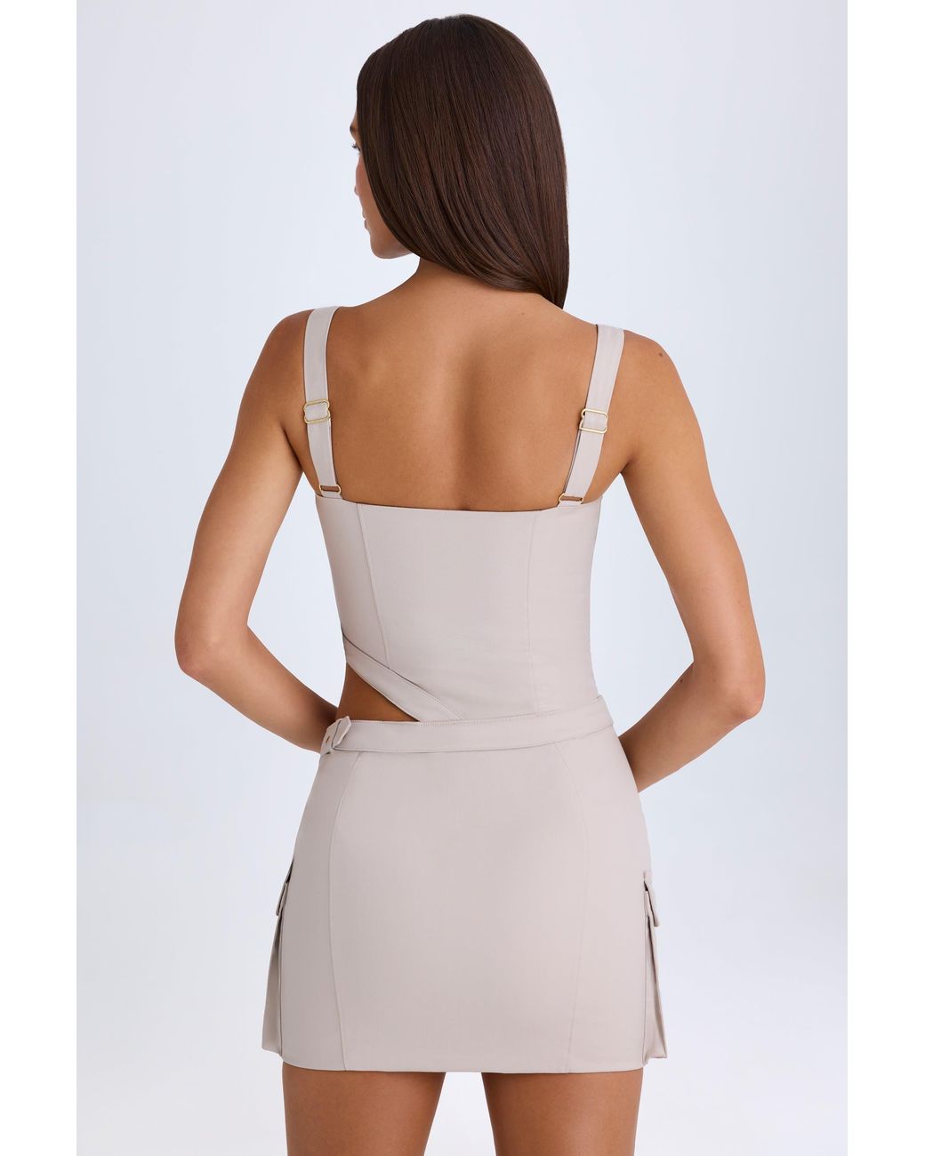 Oh Polly Brown Belted Cut-Out Mini Dress