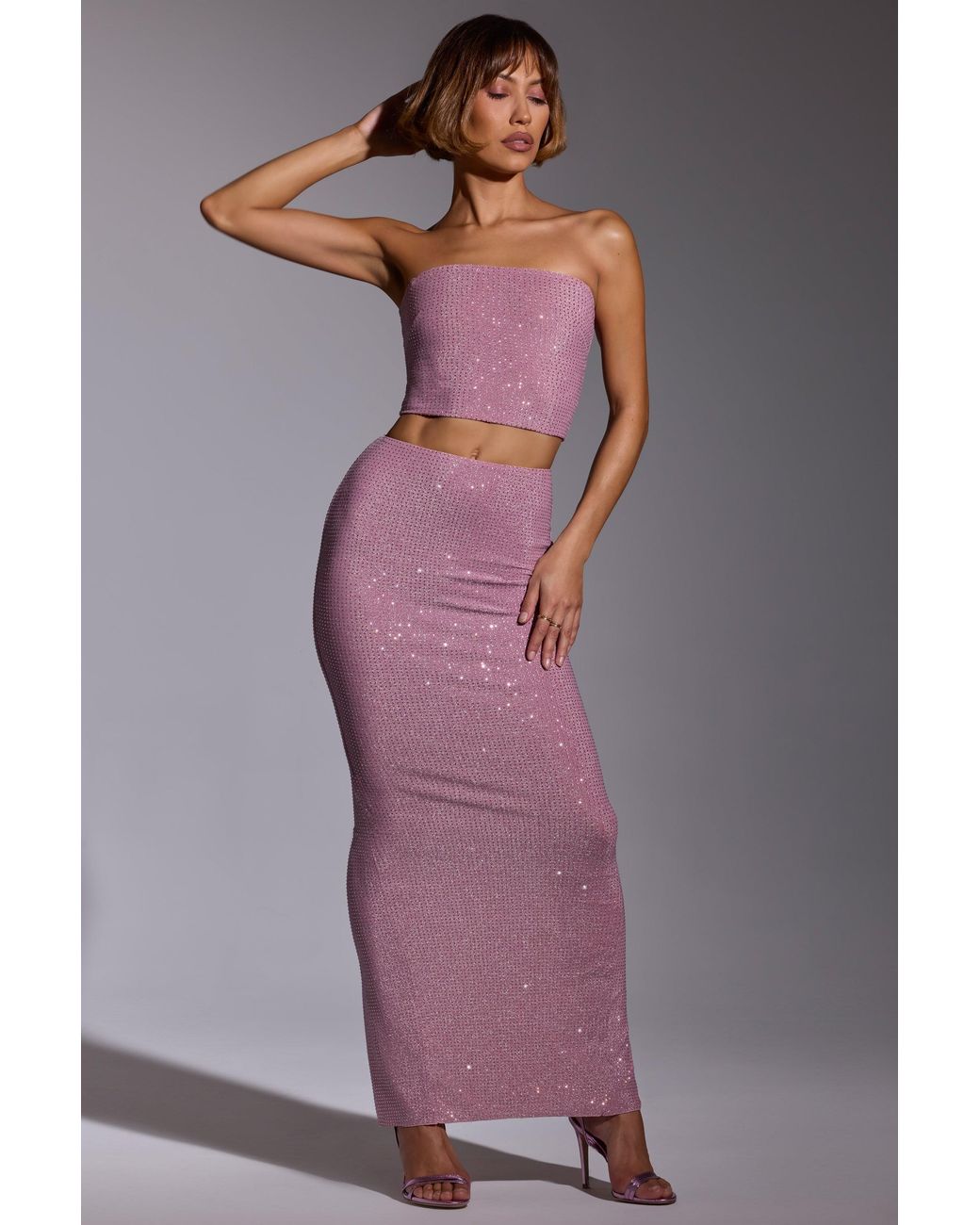 Oh Polly Pink Embellished Mid Rise Maxi Skirt