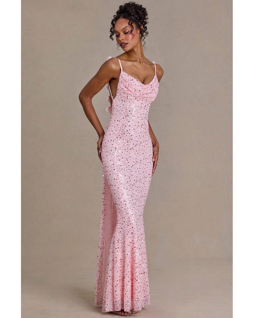 Oh Polly Pink Embellished Open-Back Maxi Dress