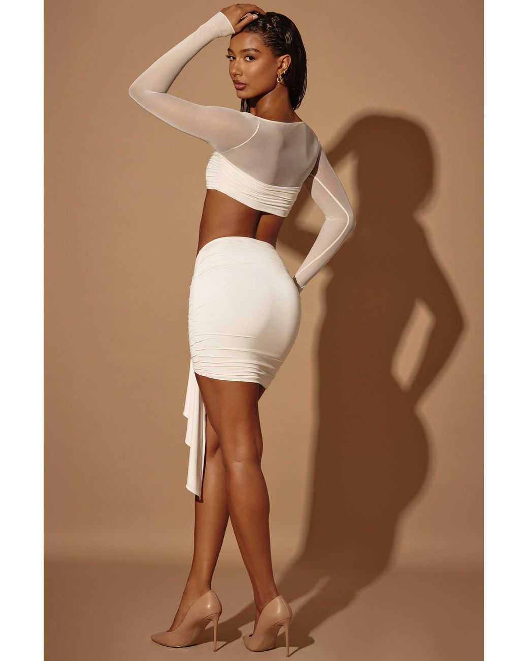 Oh Polly White Sheer Panelled Long Sleeve Crop Top