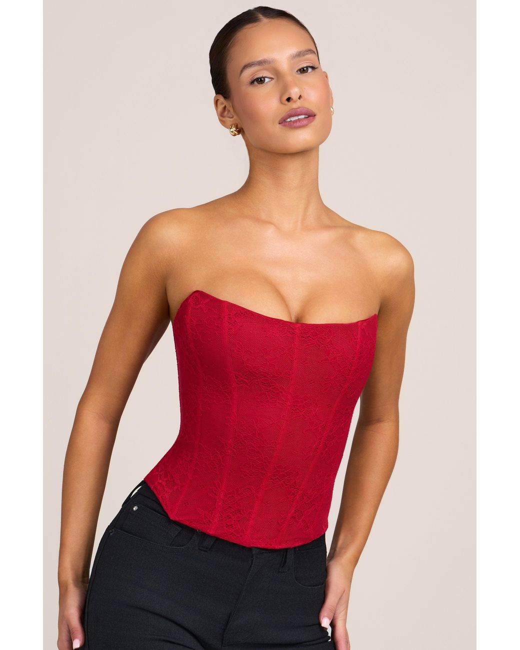 Oh Polly Red Lace Corset Top