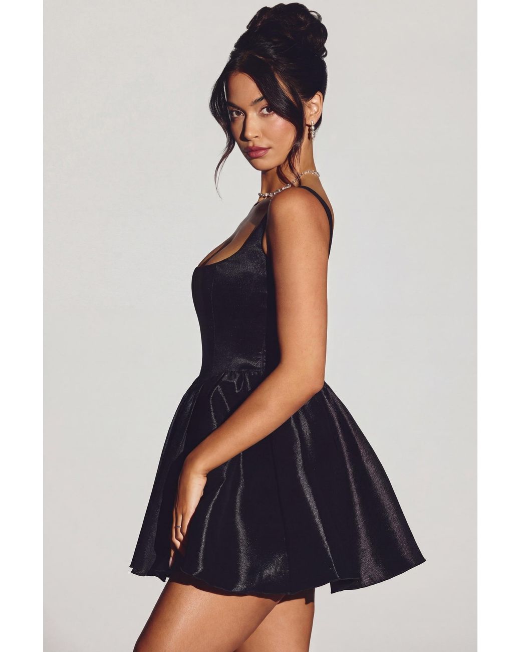 Oh Polly Black Woven Taffeta Corset Mini Dress
