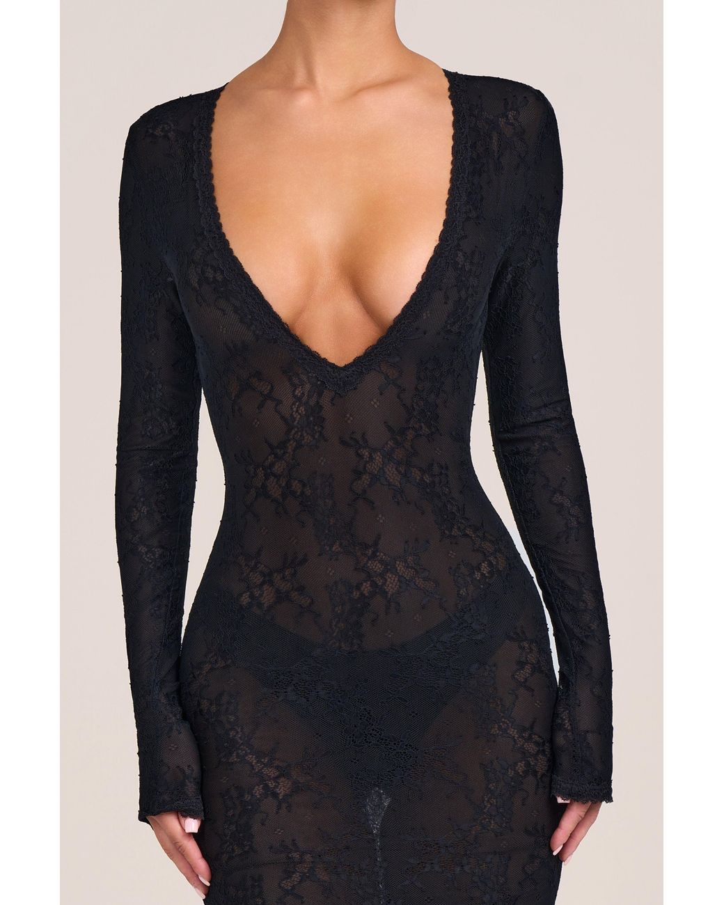 Oh Polly Black Lace Long-Sleeve Maxi Dress