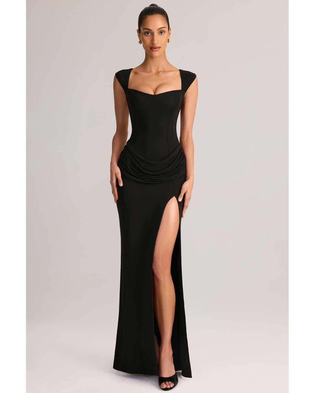 Oh Polly Black Modal Sweetheart-Neck Cowl-Waist Maxi Dress