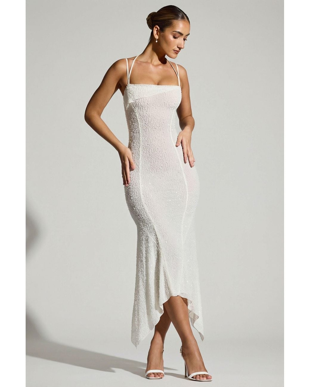 Oh Polly White Embellished Handkerchief Hem Maxi Dress