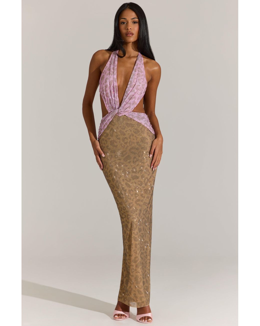 Oh Polly Pink Embellished Cut-Out Maxi Dress