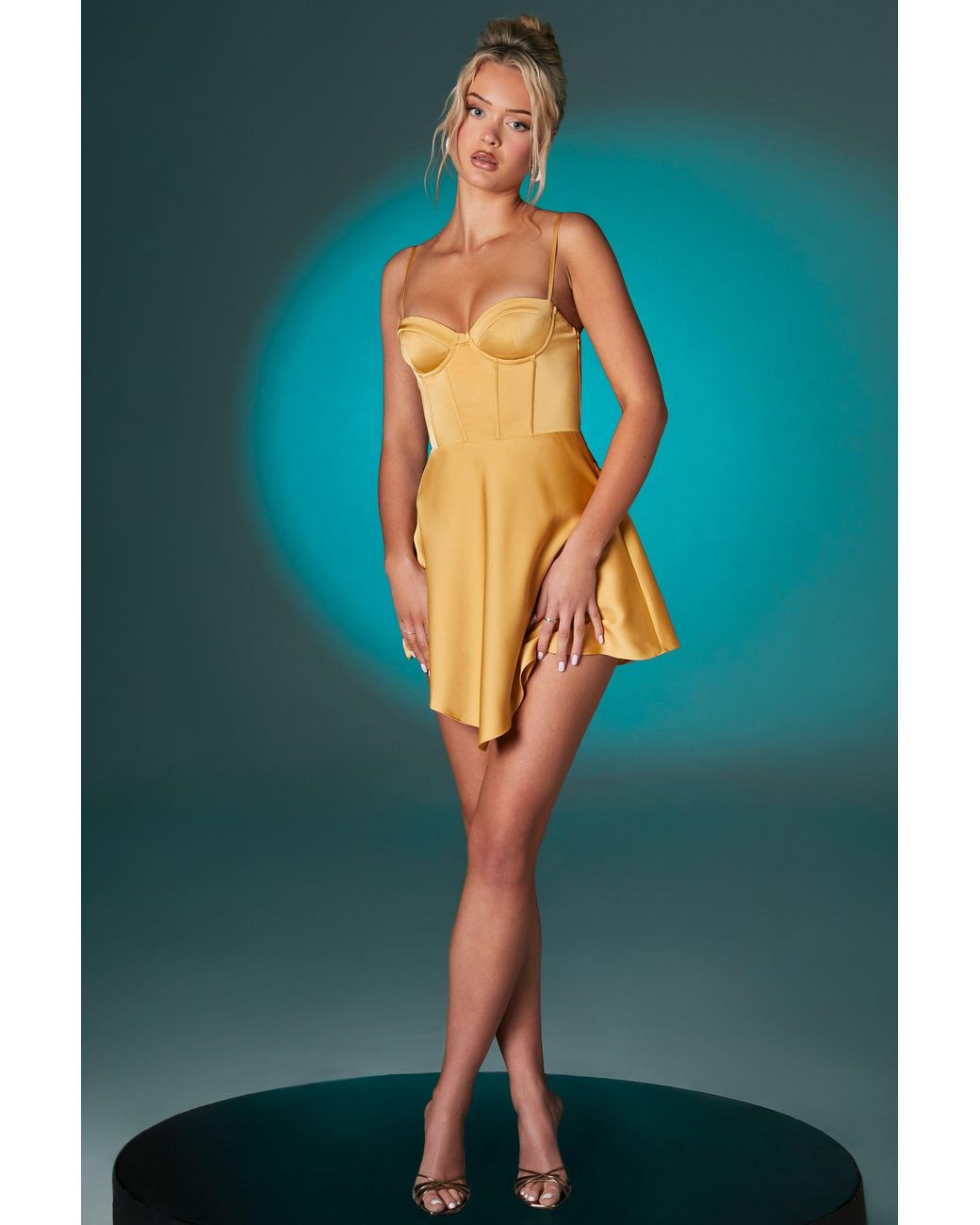 Oh Polly Metallic Asymmetric Hem Corset Mini Dress