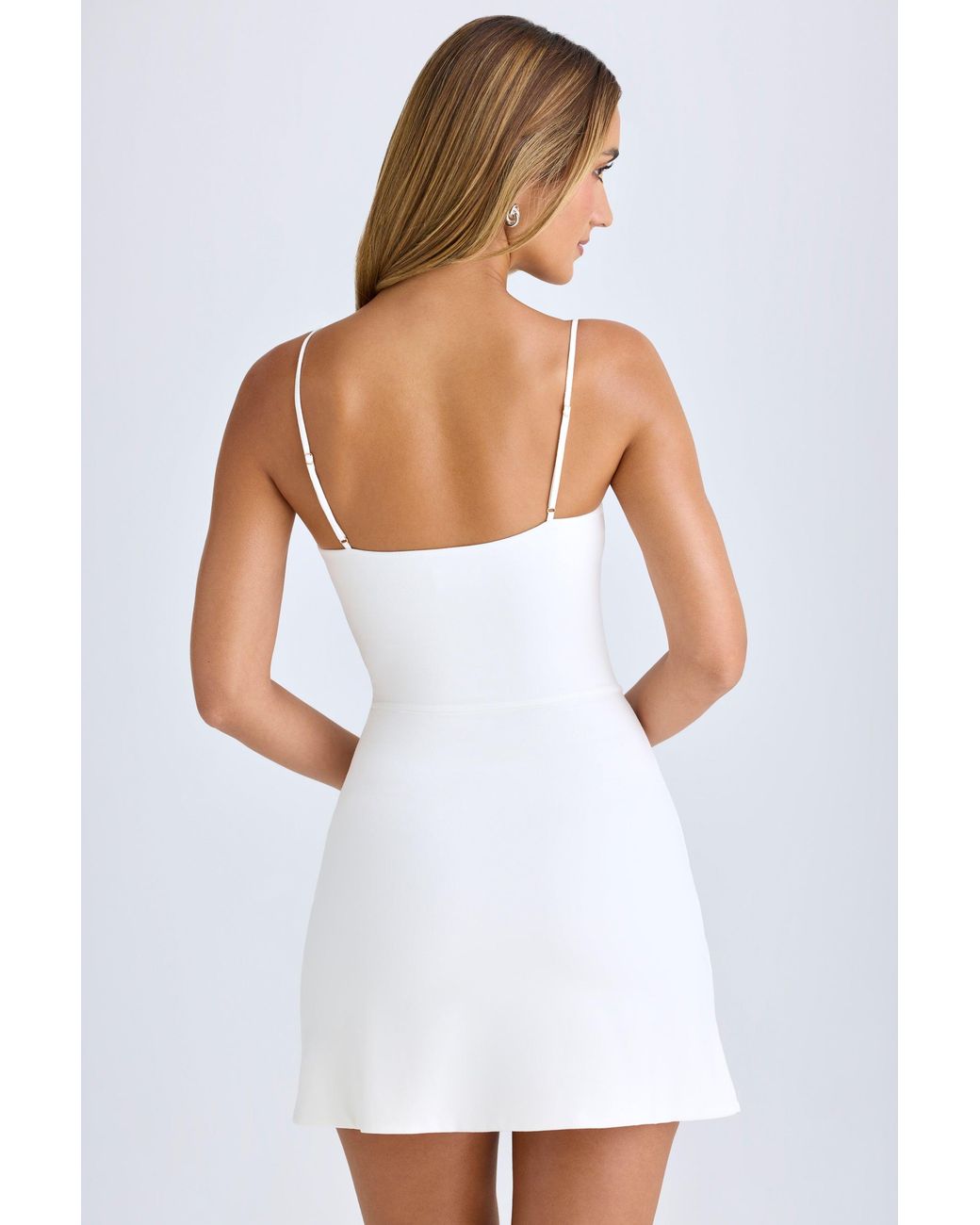 Oh Polly White Modal Sweetheart-Neck A-Line Mini Dress