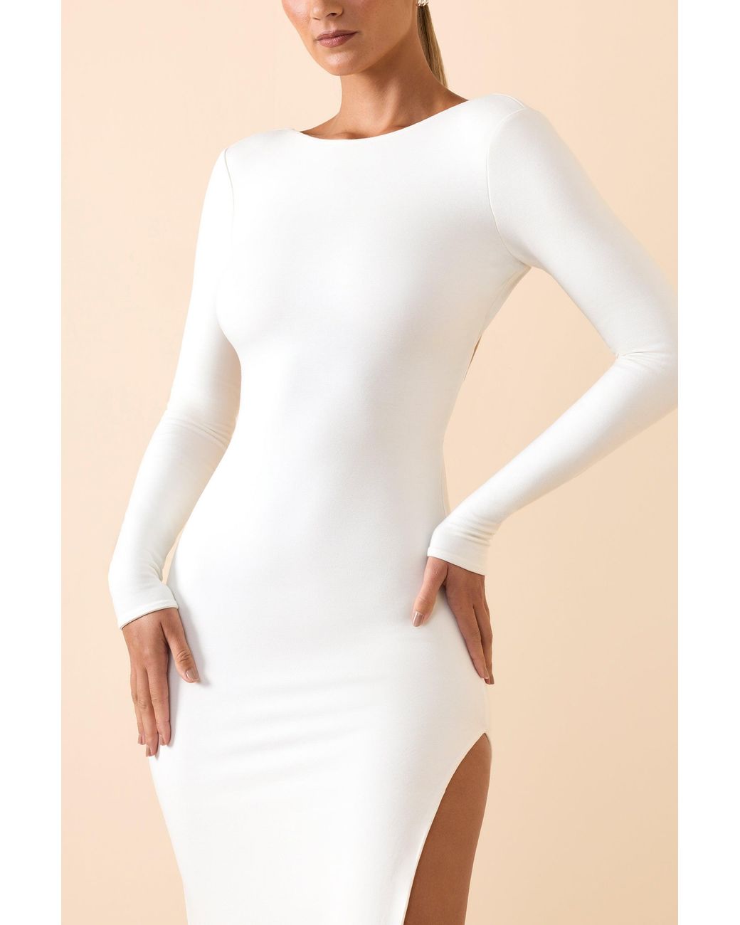 Oh Polly White Long Sleeve Backless Maxi Dress