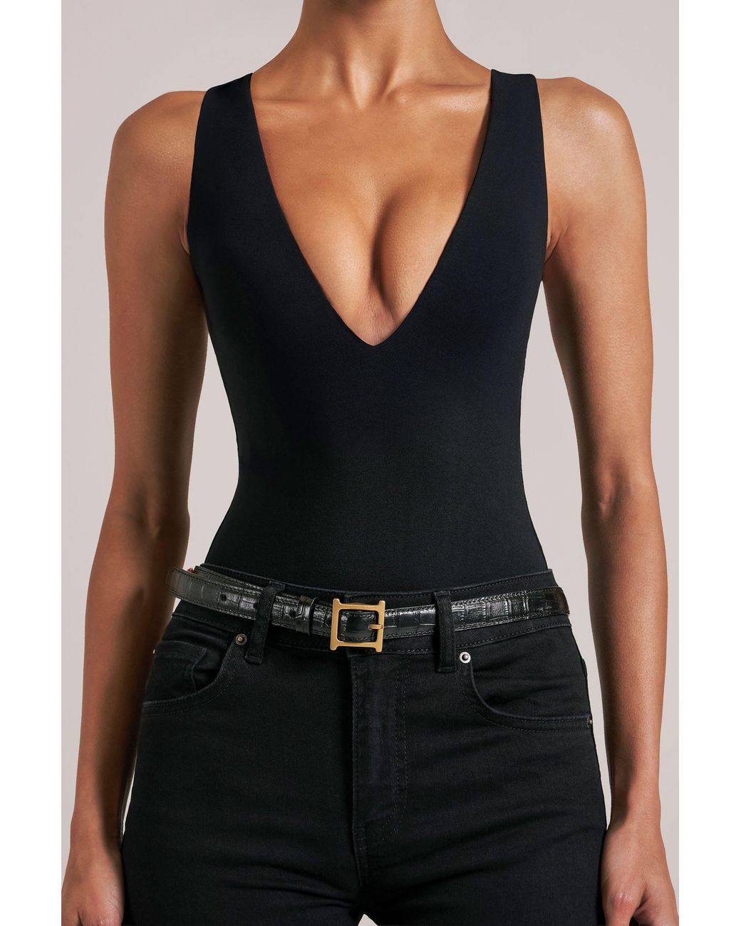 Oh Polly Black Deep Plunge Halterneck Bodysuit