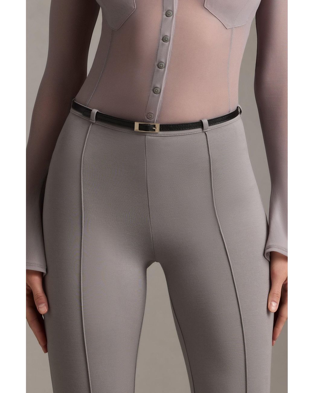 Oh Polly Gray Low-Rise Flared Trousers