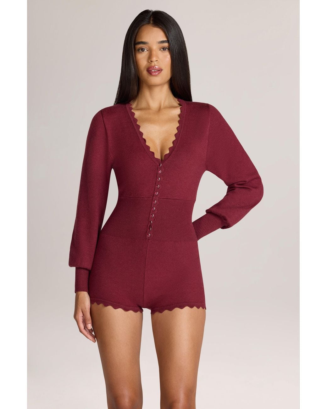Oh Polly Red Knit Long-Sleeve Romper