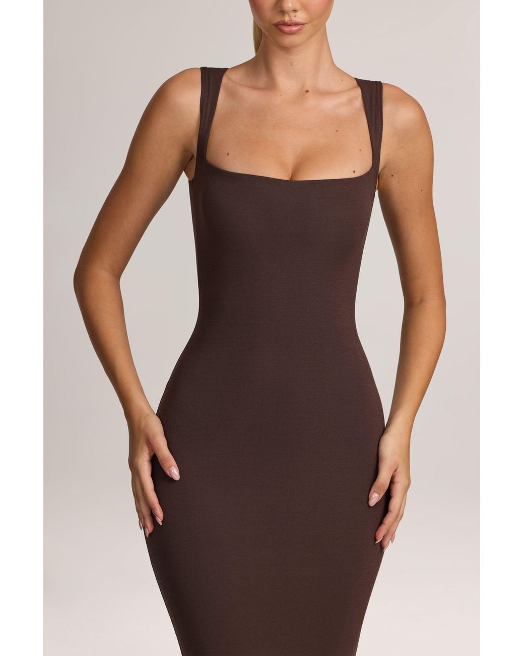 Oh Polly Brown Modal Bodycon Midi Dress