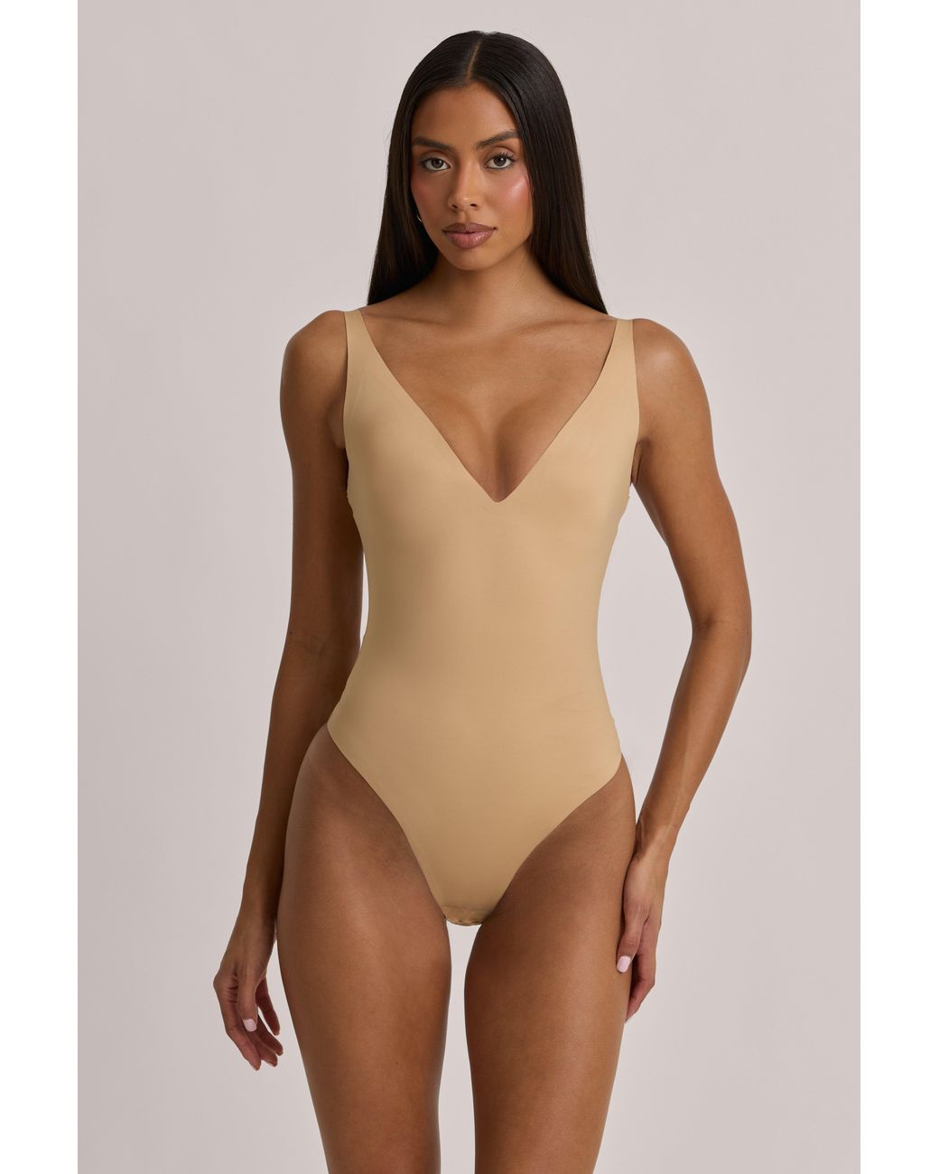 Oh Polly Pink V-Neck Thong Bodysuit