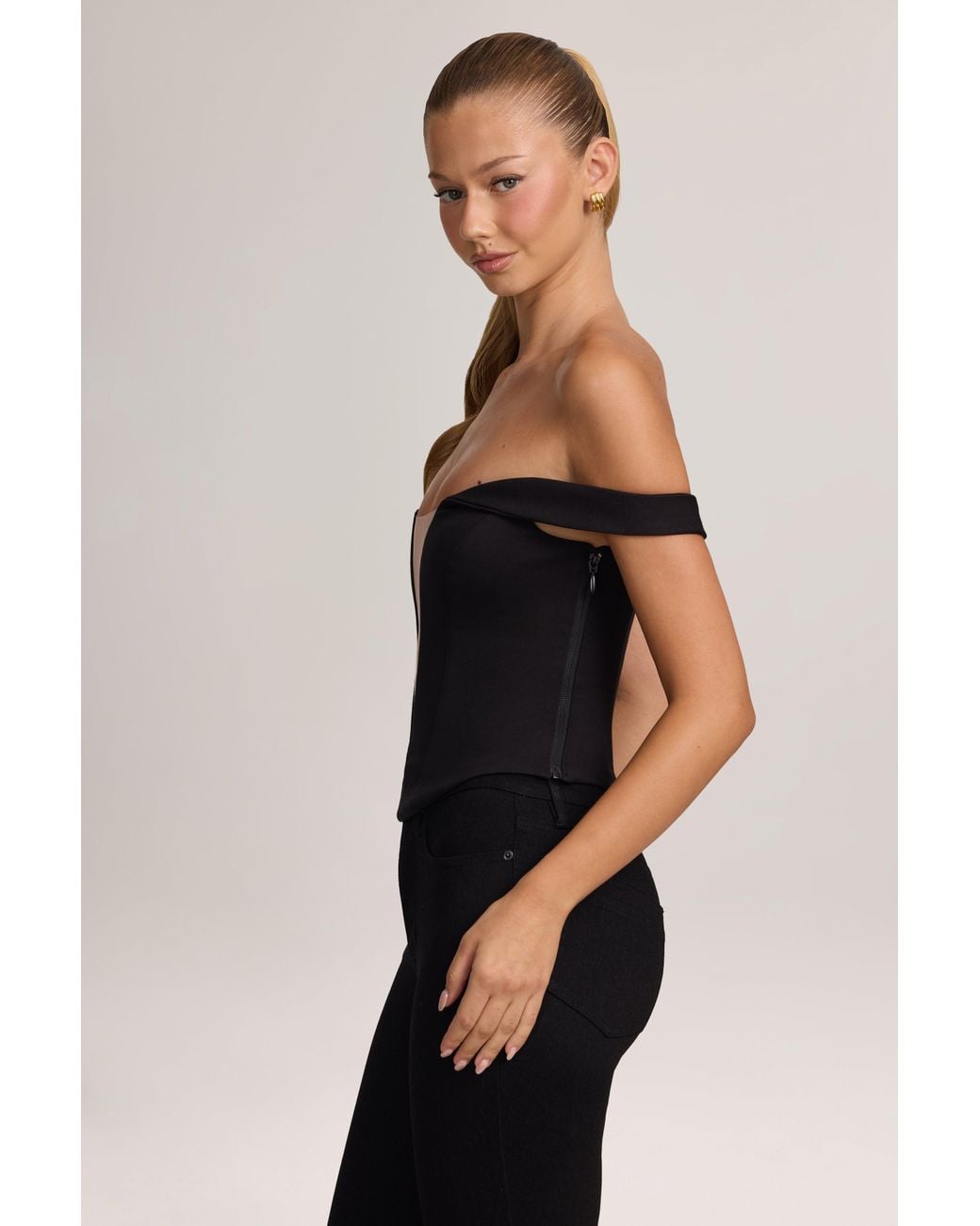 Oh Polly Black Ponte Bardot Corset Top