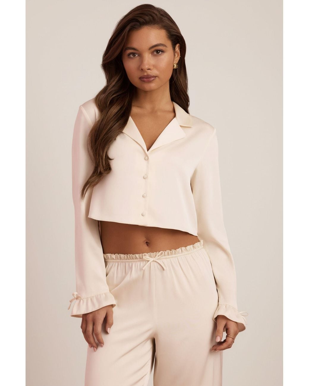 Oh Polly White Ruffle-Trim Cropped Pyjama Top