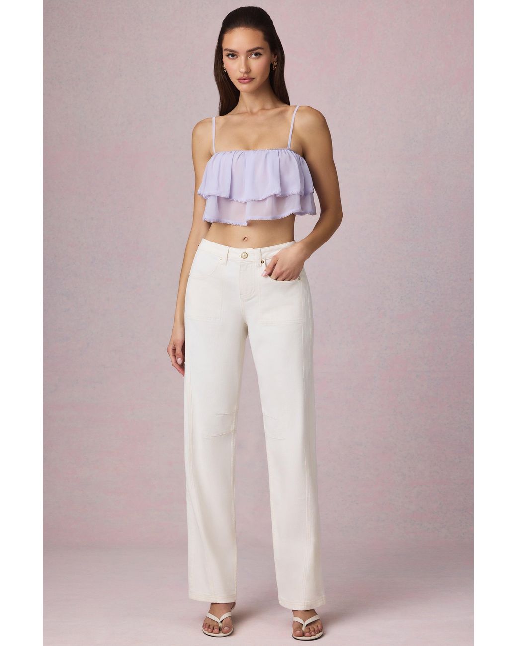 Oh Polly Purple Ruffled Cropped Camisole Top