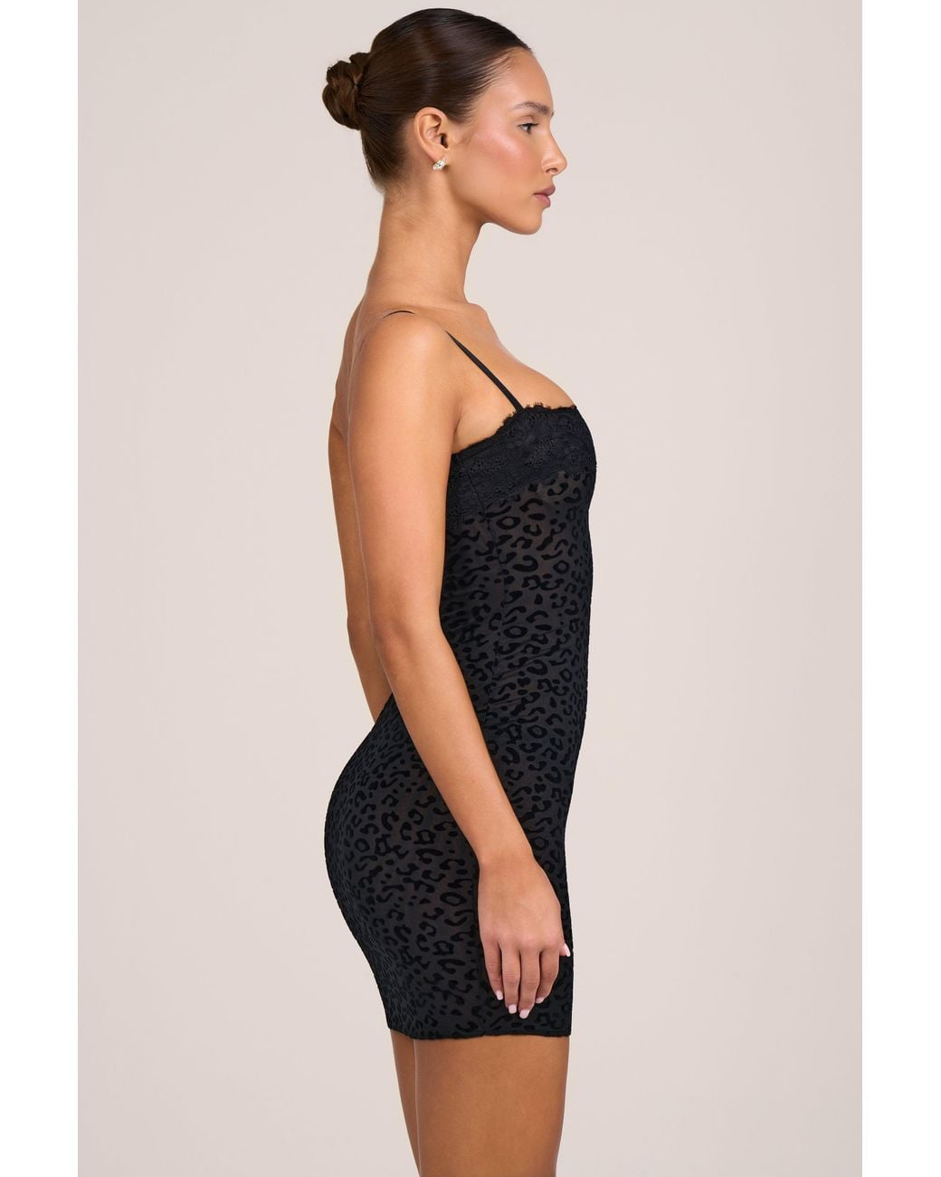 Oh Polly Black Flocked Leopard Mesh Mini Dress