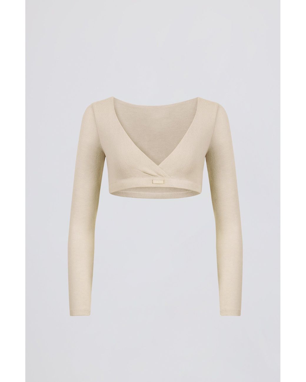 BO+TEE White Brushed Jersey V-Neck Crop Top