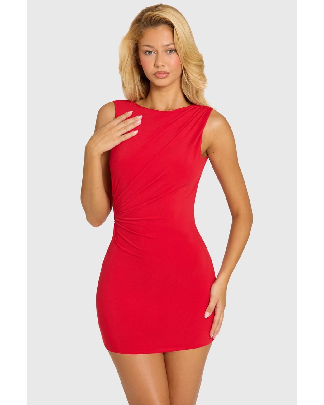 Oh Polly Red Draped Backless Mini Dress