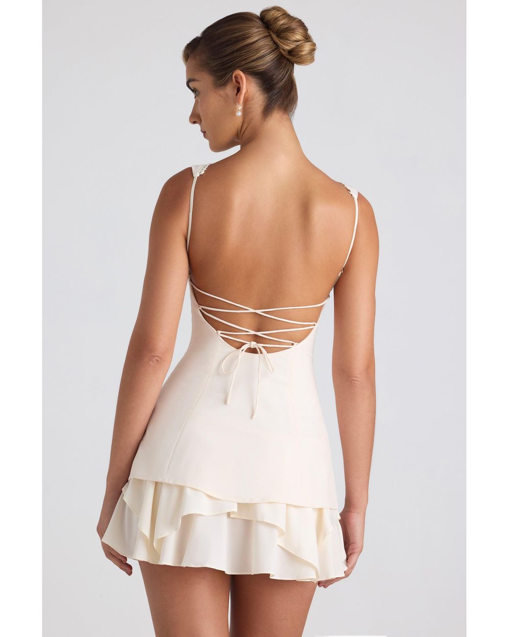 Oh Polly White Ruffle-Trim Button-Detail Corset Mini Dress