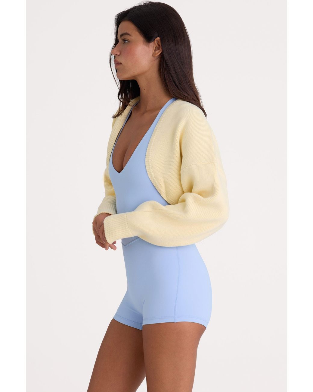 BO+TEE Yellow Ribbed-Knit Cropped Shrug