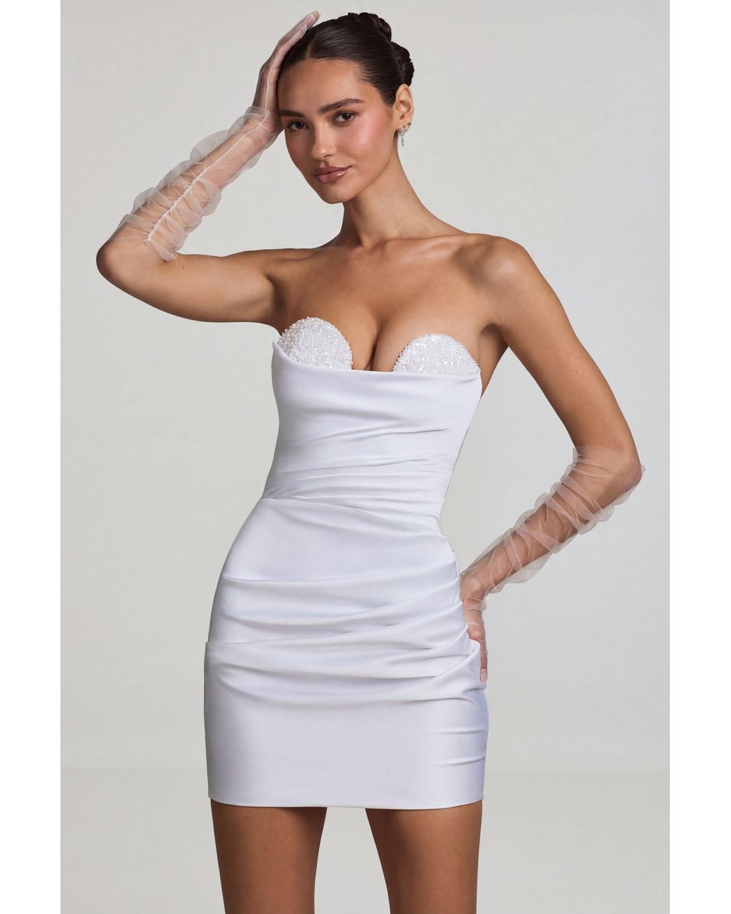 Oh Polly White Ruched Corset Mini Dress