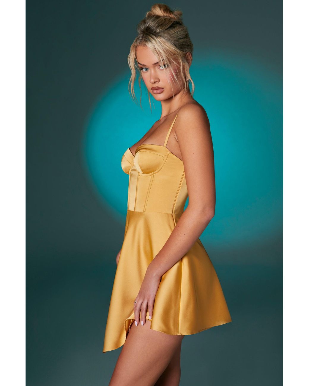 Oh Polly Metallic Asymmetric Hem Corset Mini Dress
