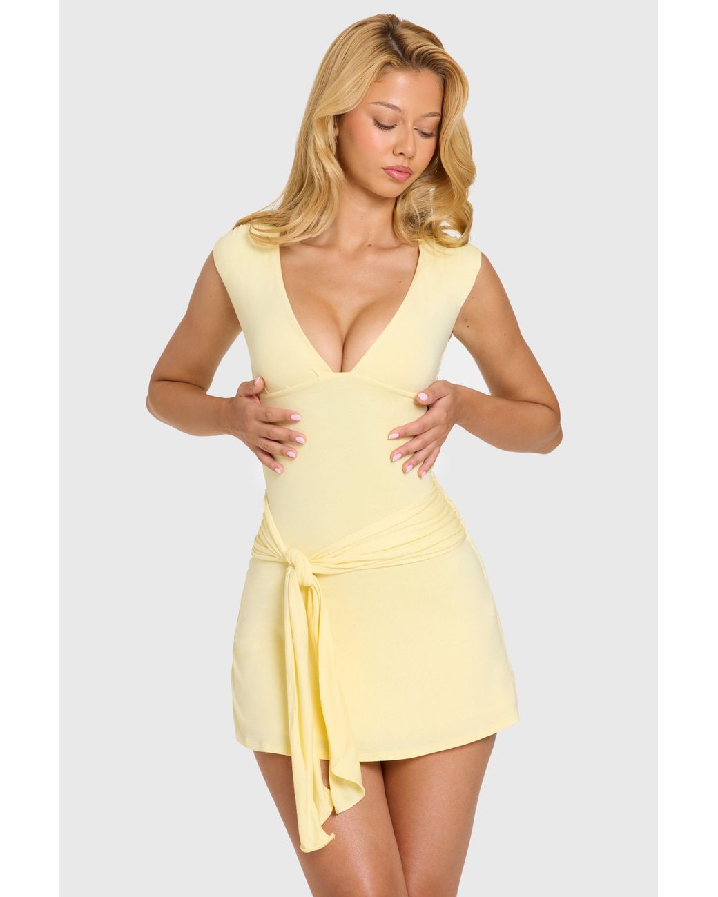 Oh Polly Yellow Modal Lace-Trim Midaxi Dress