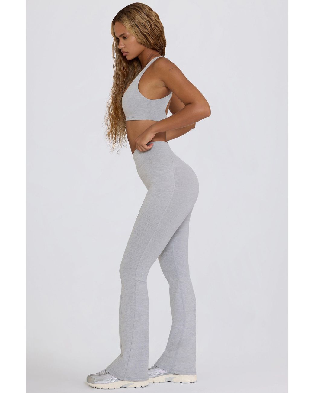 BO+TEE Gray Soft Active V-Waist Flared Leggings