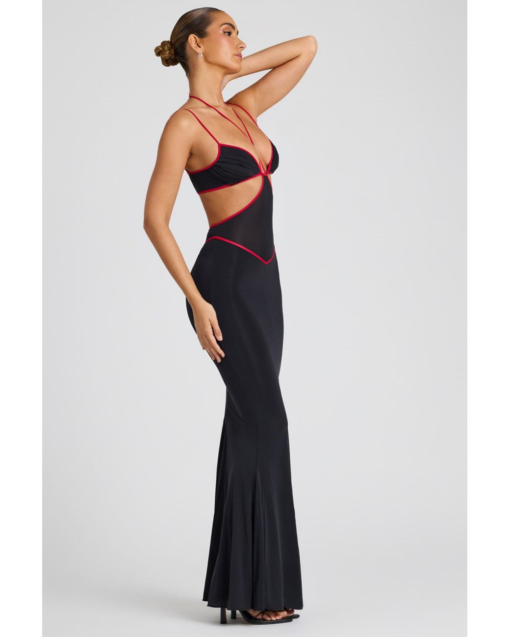 Oh Polly Black Contrast Binding Cut Out Evening Gown