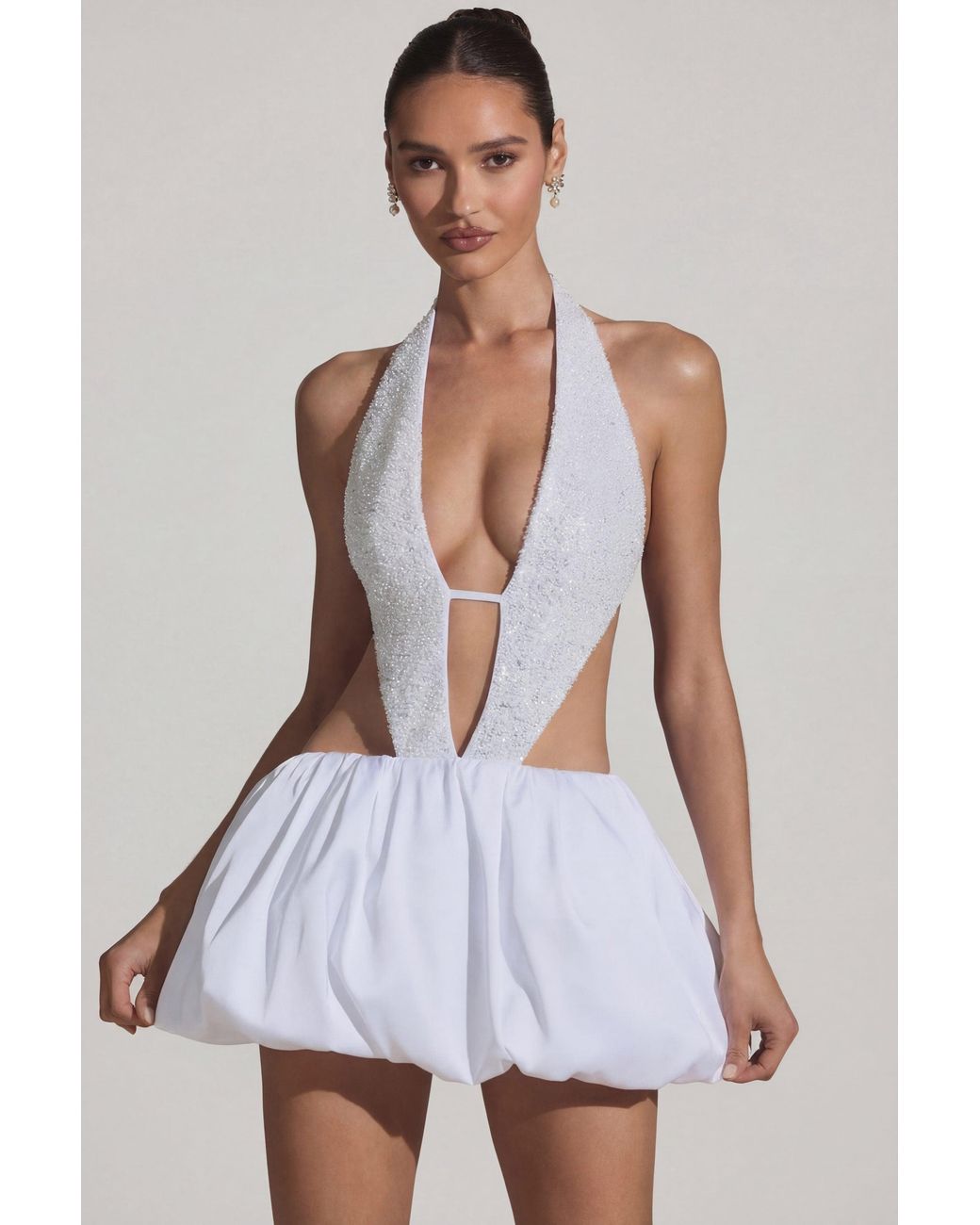 Oh Polly White Embellished Cut-Out Bubble Hem Mini Dress