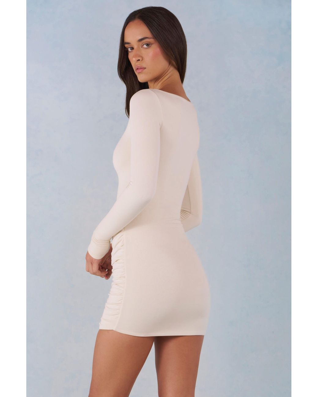 Oh Polly White Modal Long-Sleeve Mini Dress