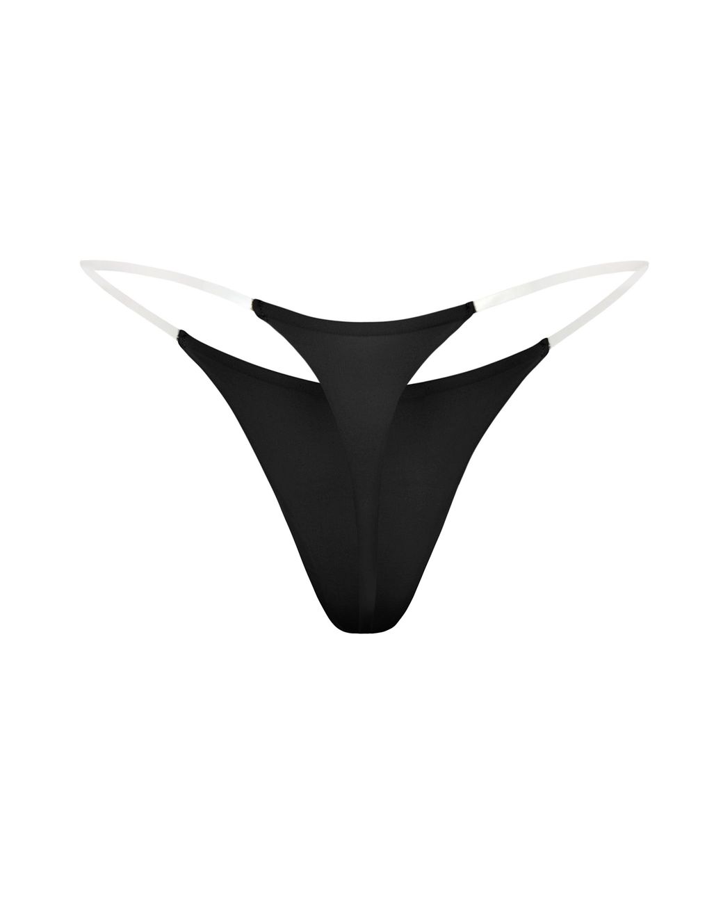 Oh Polly Black Seamless Knit Clear Strap Thong