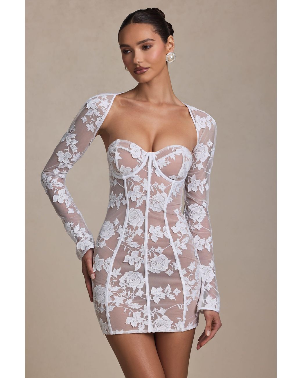 Oh Polly White Lace-Detail Corset Mini Dress