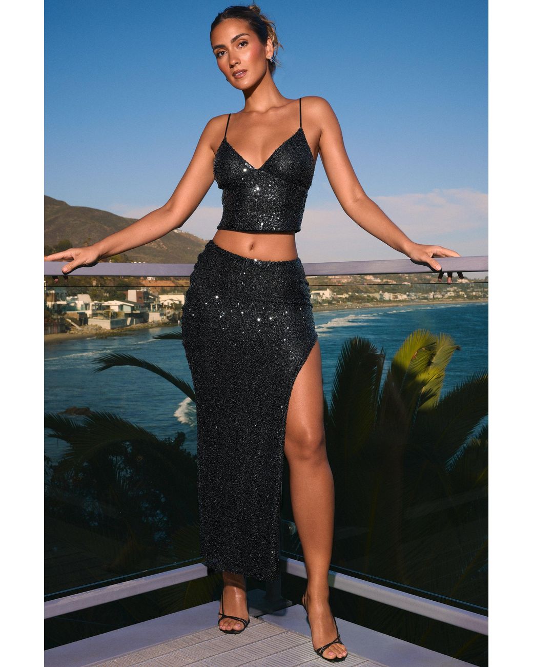 Oh Polly Black Embellished Low-Rise Maxi Skirt