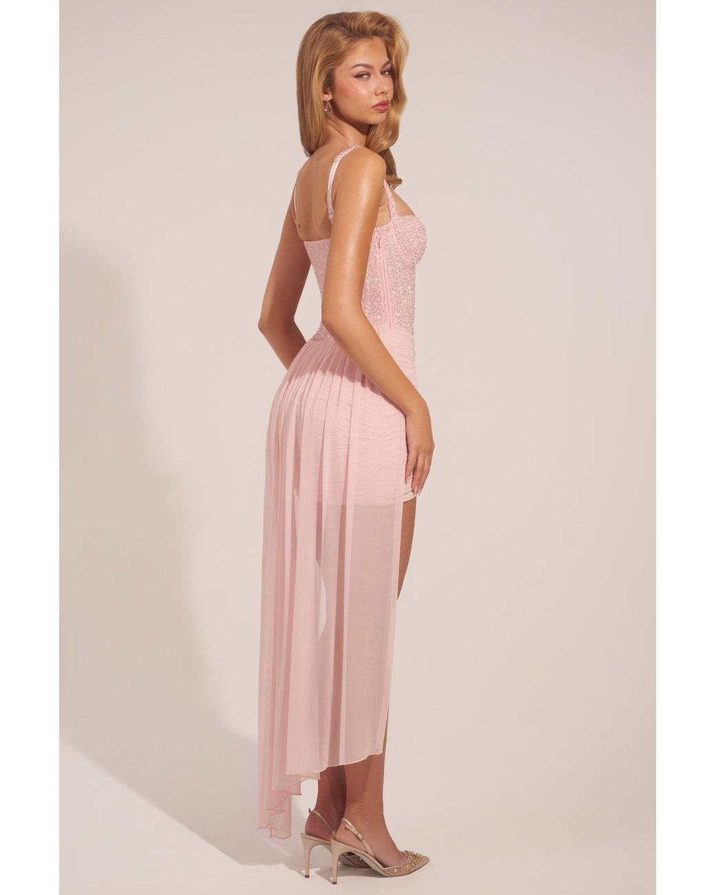 Oh Polly Pink Corseted Draped Mini Dress