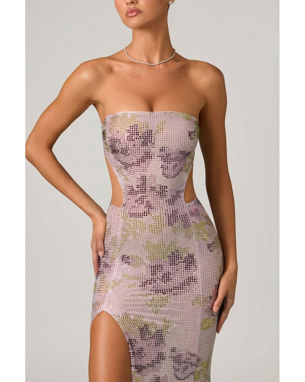 Oh Polly Purple Embellished Cut-Out Fishtail Maxi Dress