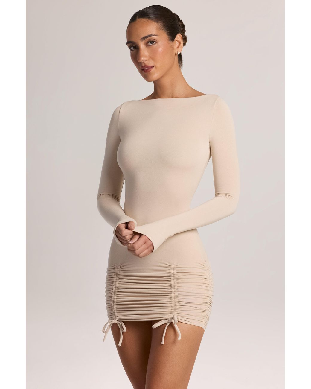 Oh Polly Natural Modal Long-Sleeve Mini Dress