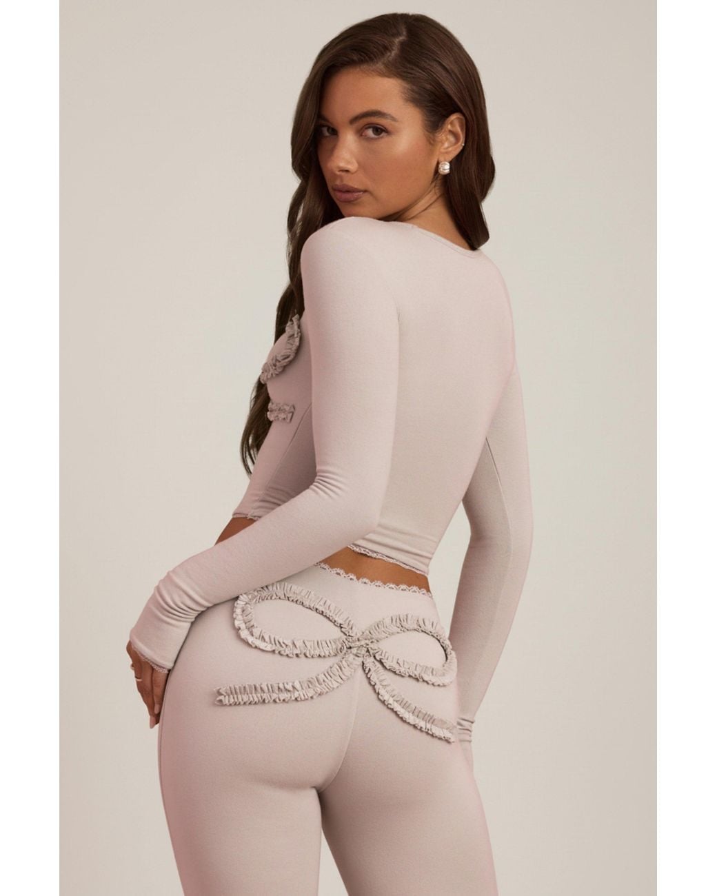Oh Polly Gray Modal Lace-Trim Appliqué Pyjama Top